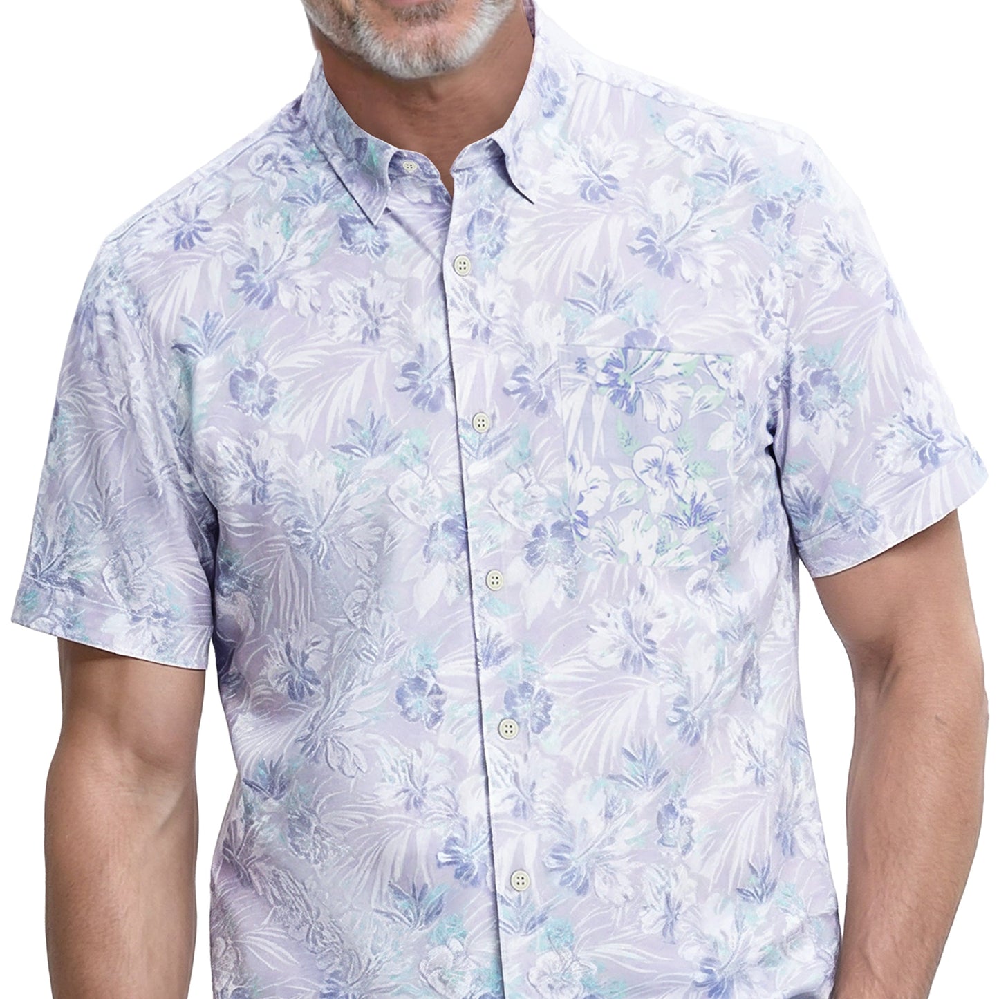 Izod DOCKSIDE CHAMBRAY S/S PRINTED BUTTON-DOWN SHIRT - CHAMBRAY BLUE