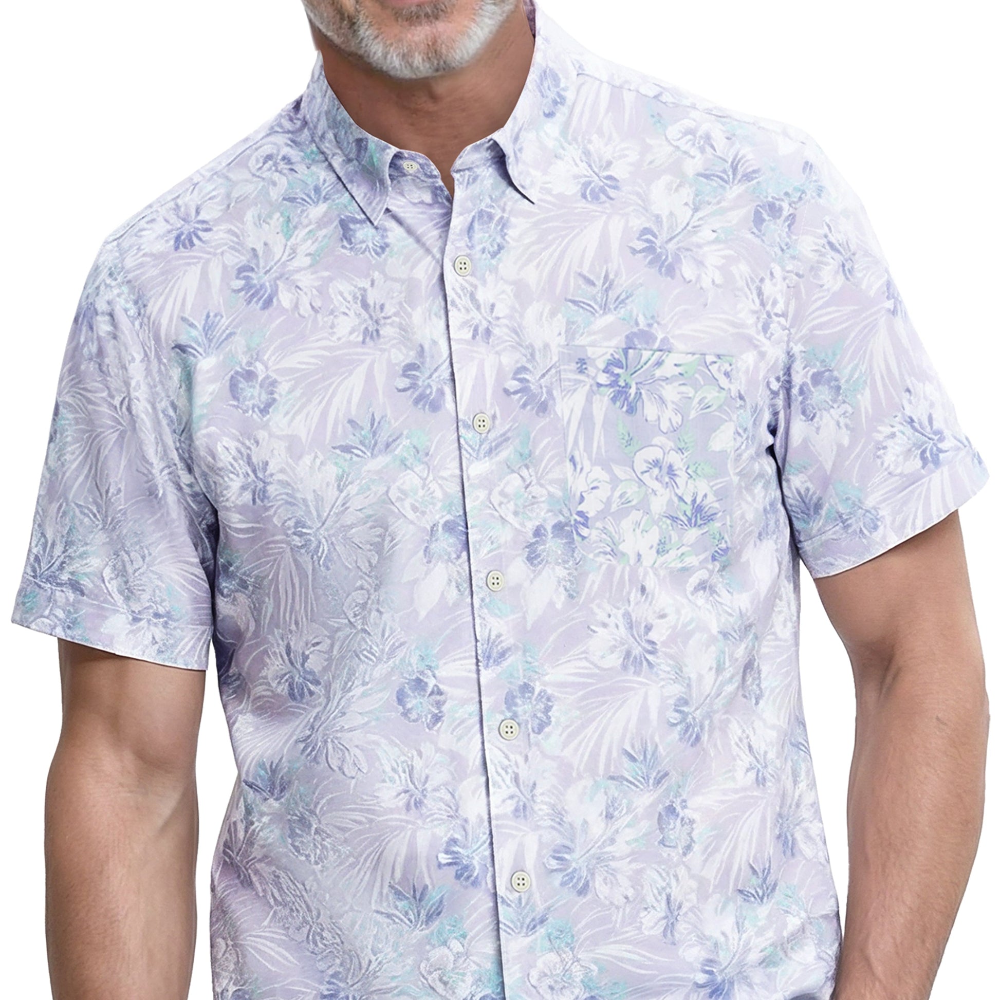 Izod DOCKSIDE CHAMBRAY S/S PRINTED BUTTON-DOWN SHIRT - CHAMBRAY BLUE