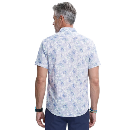 Izod DOCKSIDE CHAMBRAY S/S PRINTED BUTTON-DOWN SHIRT - CHAMBRAY BLUE