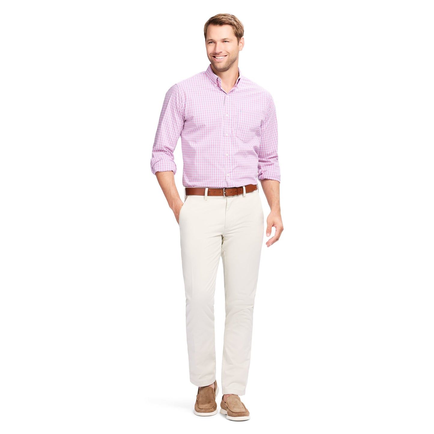 Izod PERFORMANCE COMFORT L/S BUTTON-DOWN SHIRT - PINK LEMONADE