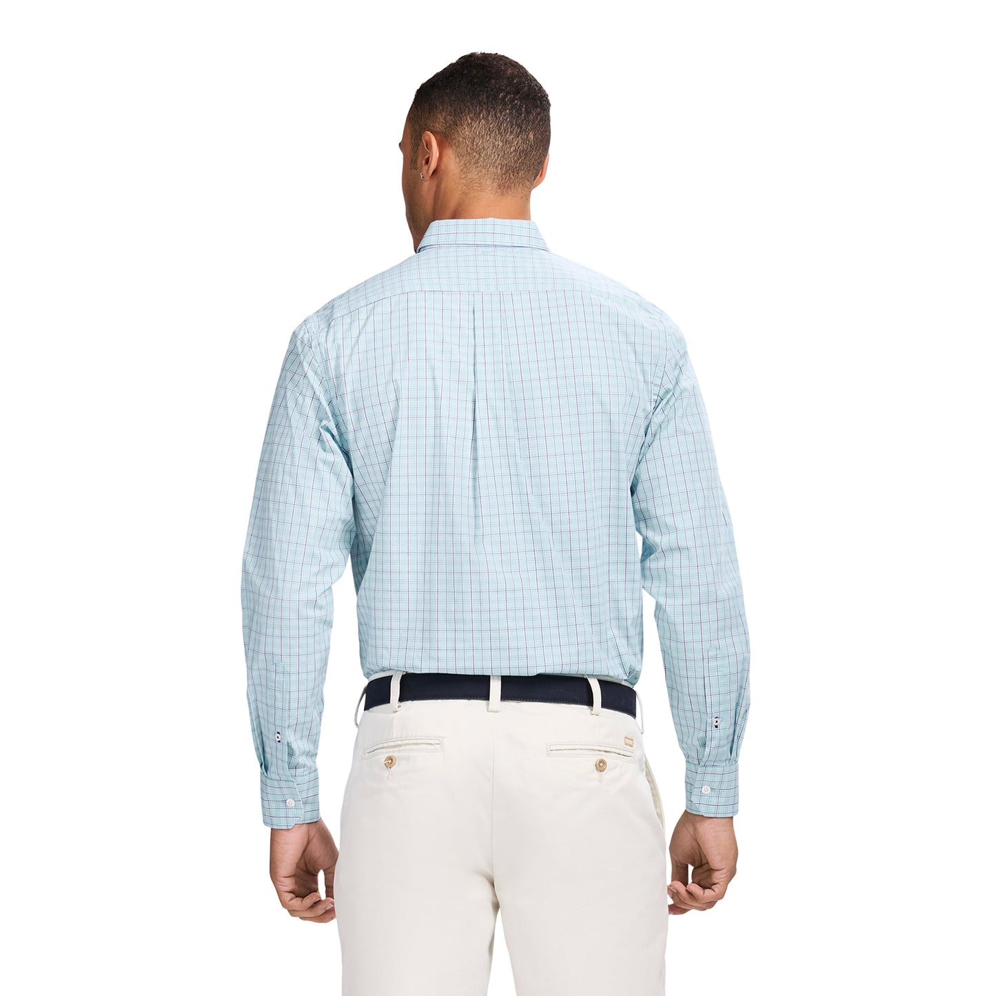 Izod PERFORMANCE COMFORT L/S PLAID BUTTON-DOWN SHIRT - TANAGER TURQUOISE