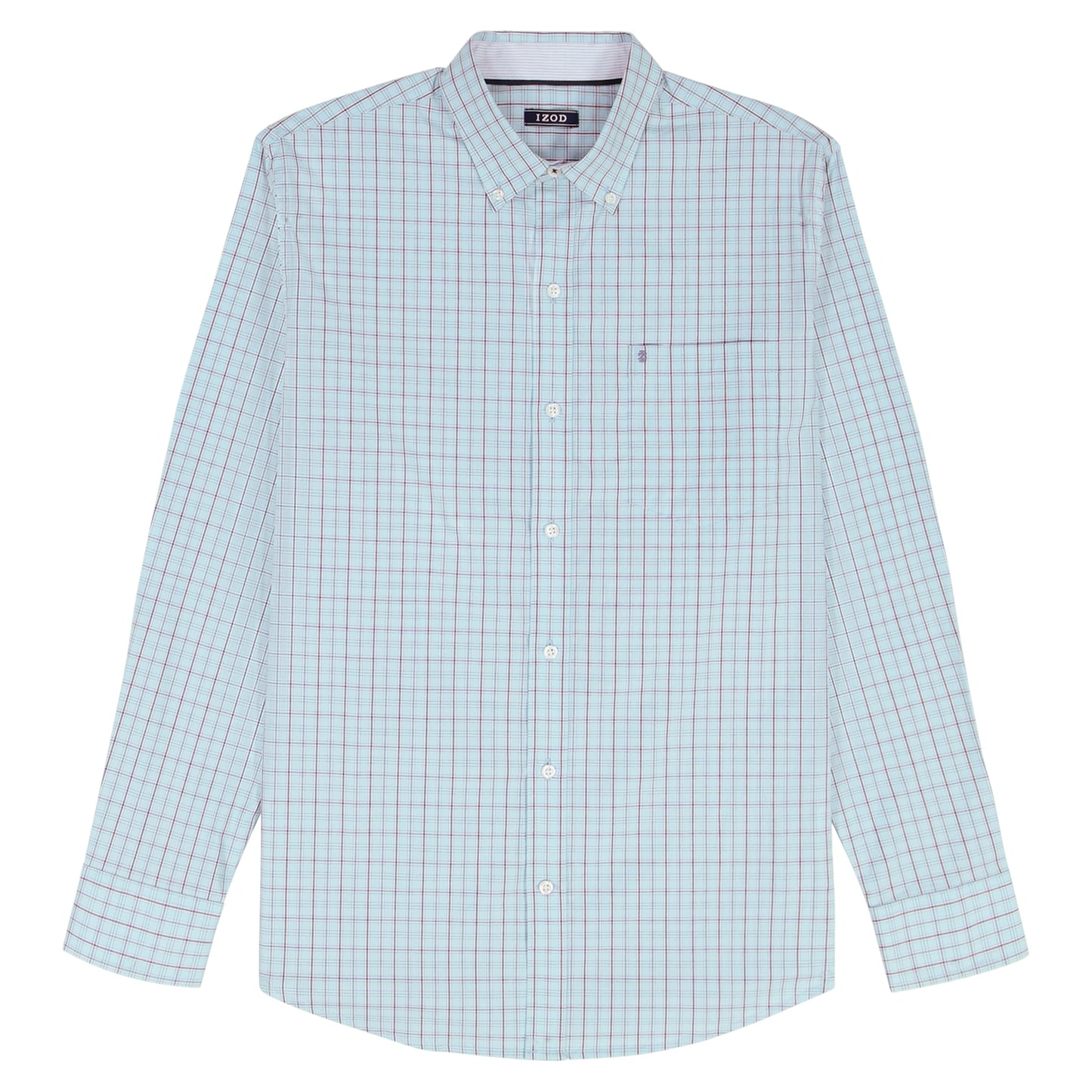 Izod PERFORMANCE COMFORT L/S PLAID BUTTON-DOWN SHIRT - TANAGER TURQUOISE