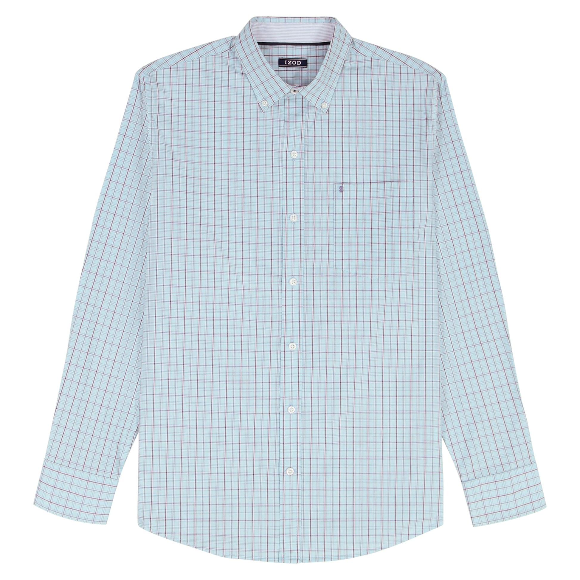 Izod PERFORMANCE COMFORT L/S PLAID BUTTON-DOWN SHIRT - TANAGER TURQUOISE