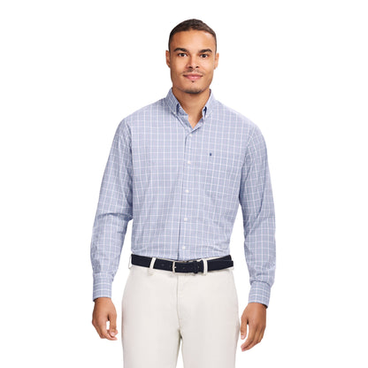 Izod PERFORMANCE COMFORT L/S PLAID BUTTON-DOWN SHIRT - CHAMBRAY BLUE