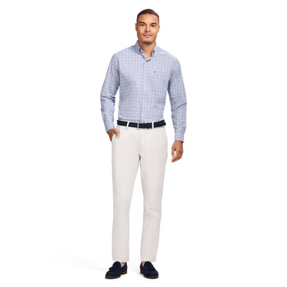 Izod PERFORMANCE COMFORT L/S PLAID BUTTON-DOWN SHIRT - CHAMBRAY BLUE