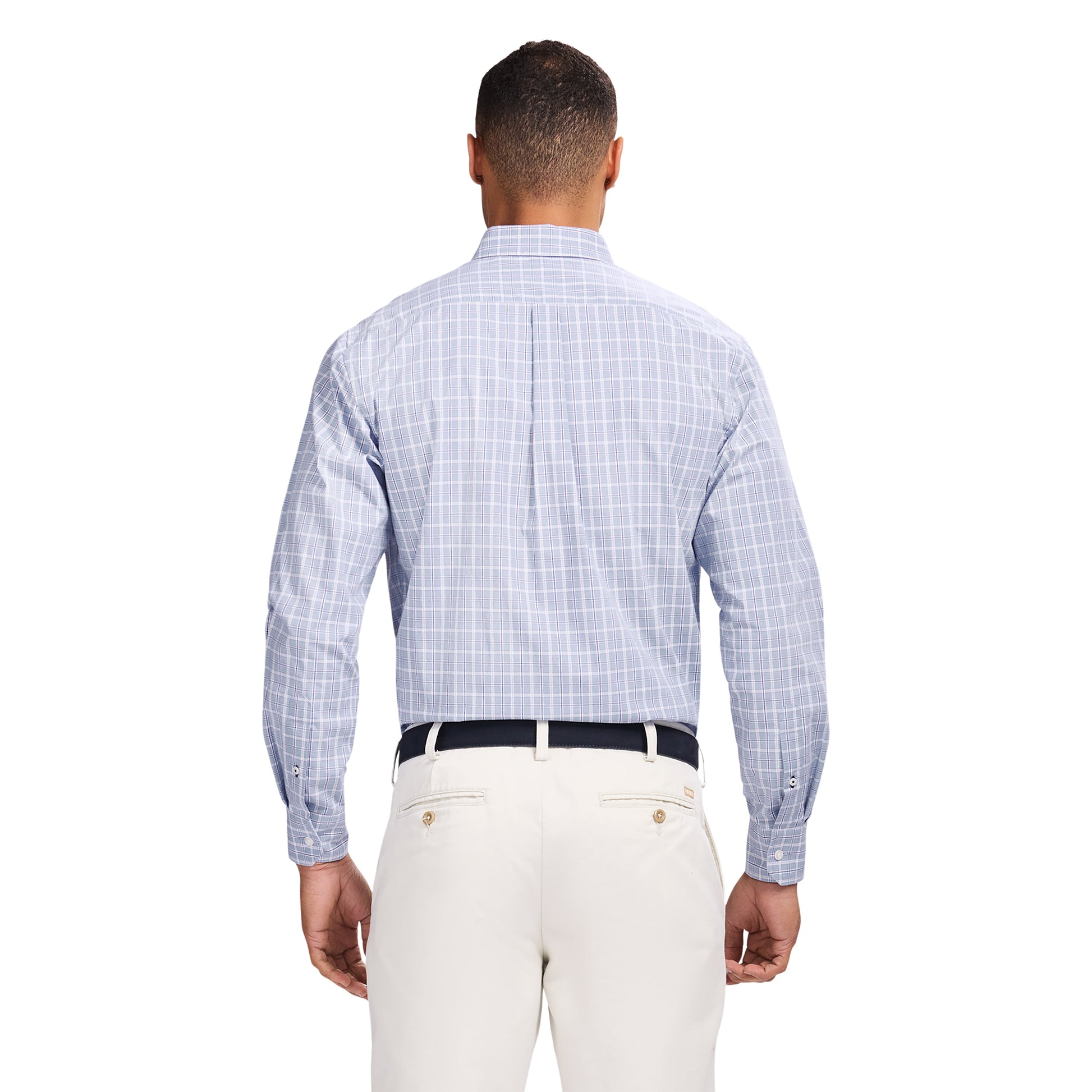 Izod PERFORMANCE COMFORT L/S PLAID BUTTON-DOWN SHIRT - CHAMBRAY BLUE