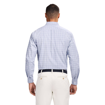 Izod PERFORMANCE COMFORT L/S PLAID BUTTON-DOWN SHIRT - CHAMBRAY BLUE