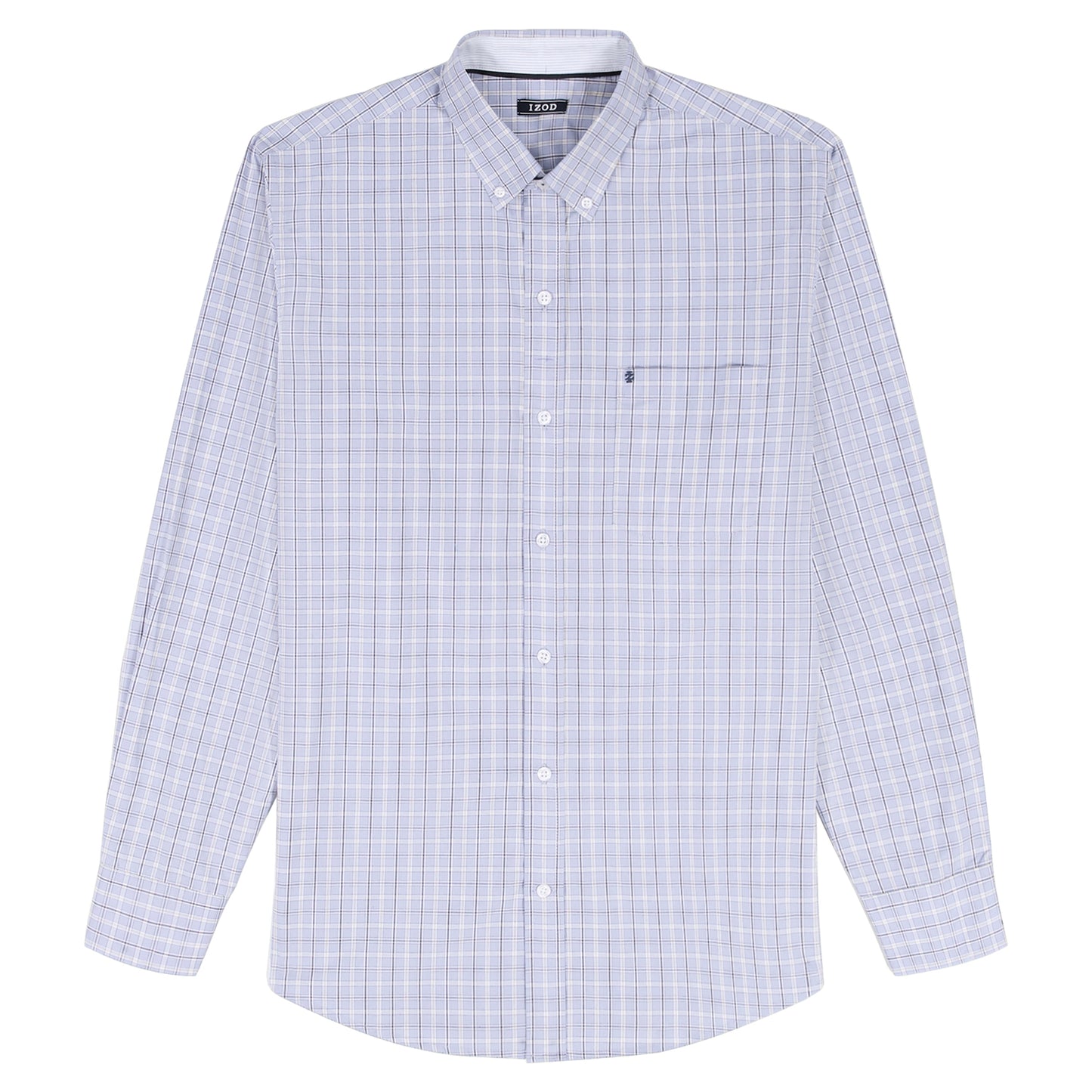 Izod PERFORMANCE COMFORT L/S PLAID BUTTON-DOWN SHIRT - CHAMBRAY BLUE