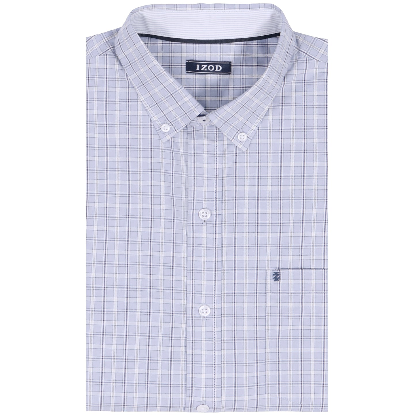Izod PERFORMANCE COMFORT L/S PLAID BUTTON-DOWN SHIRT - CHAMBRAY BLUE