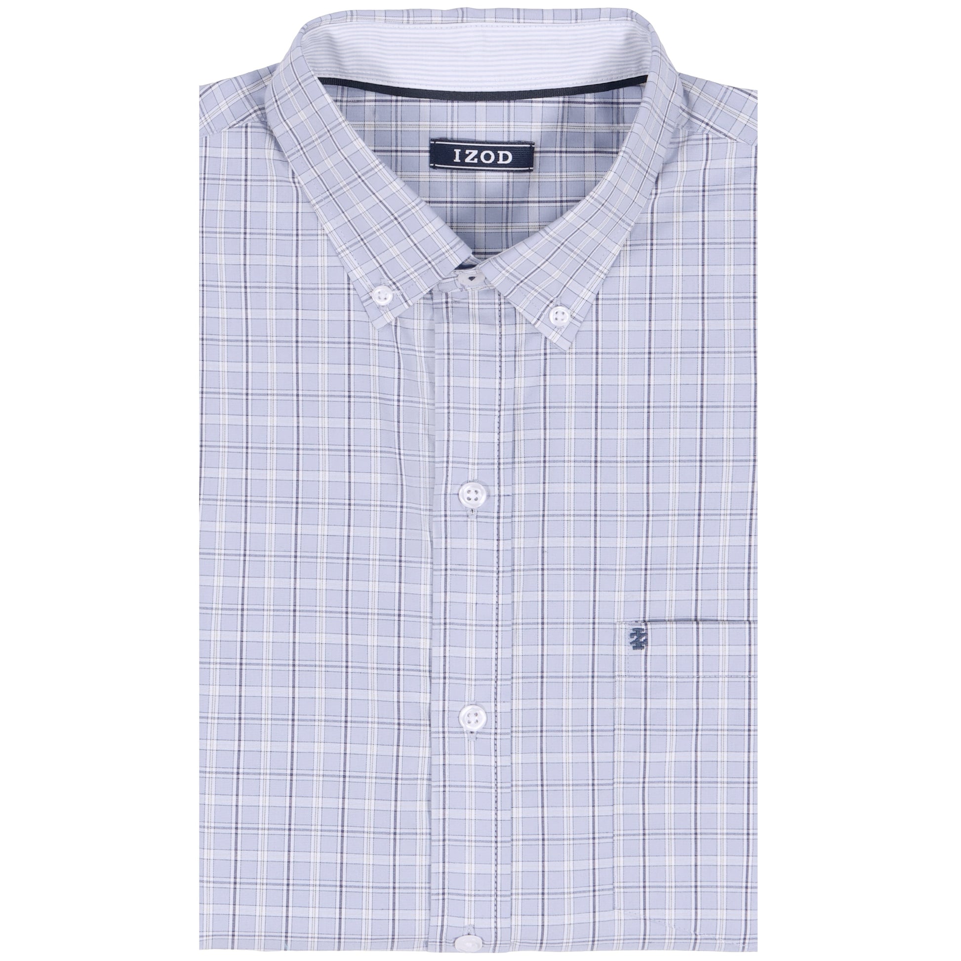 Izod PERFORMANCE COMFORT L/S PLAID BUTTON-DOWN SHIRT - CHAMBRAY BLUE