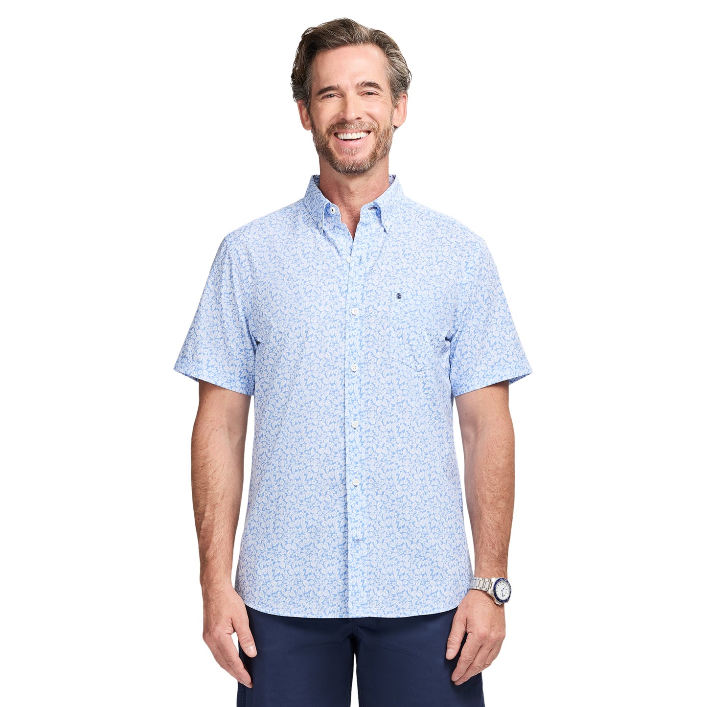 Izod BREEZE S/S PRINTED BUTTON-DOWN SHIRT - CORNFLOWER BLUE