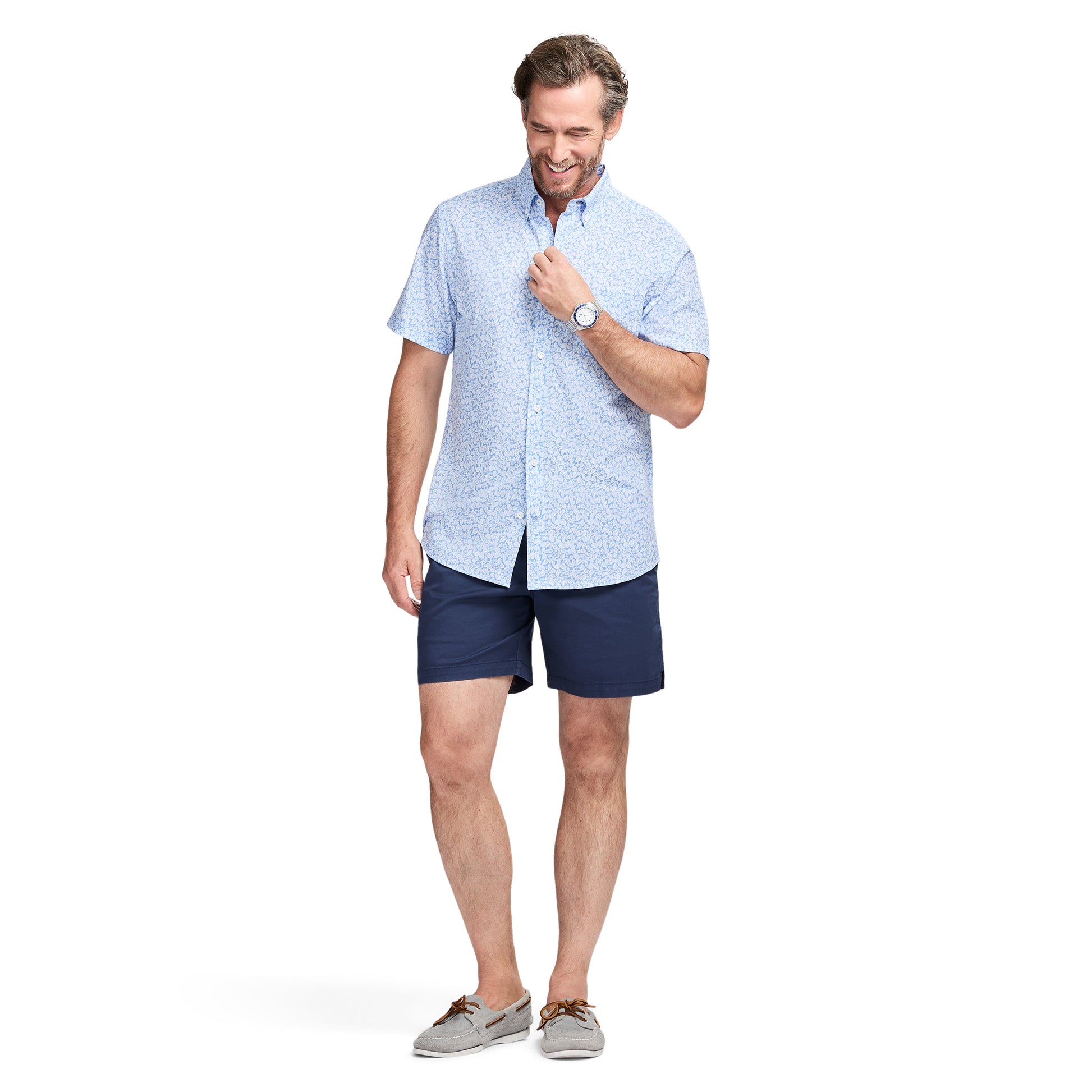 Izod BREEZE S/S PRINTED BUTTON-DOWN SHIRT - CORNFLOWER BLUE