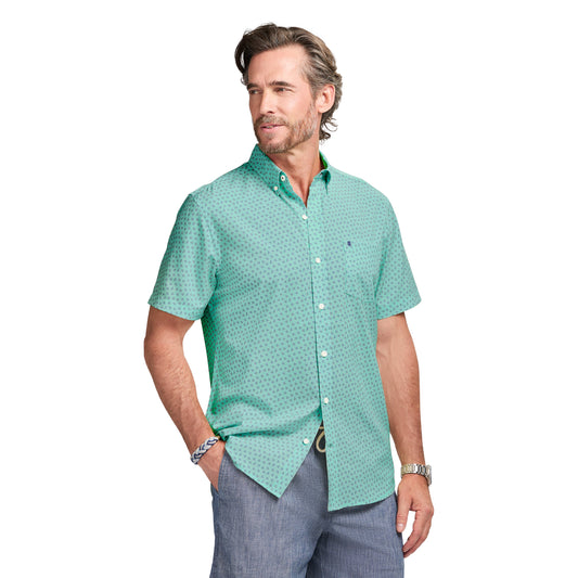 Izod BREEZE S/S PRINTED BUTTON-DOWN SHIRT - CABBAGE