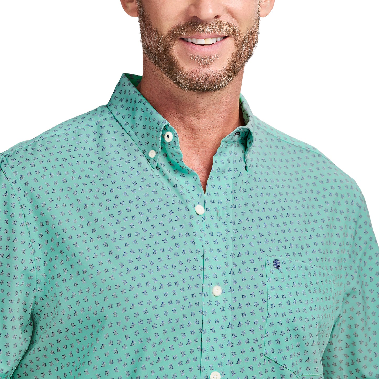 Izod BREEZE S/S PRINTED BUTTON-DOWN SHIRT - CABBAGE