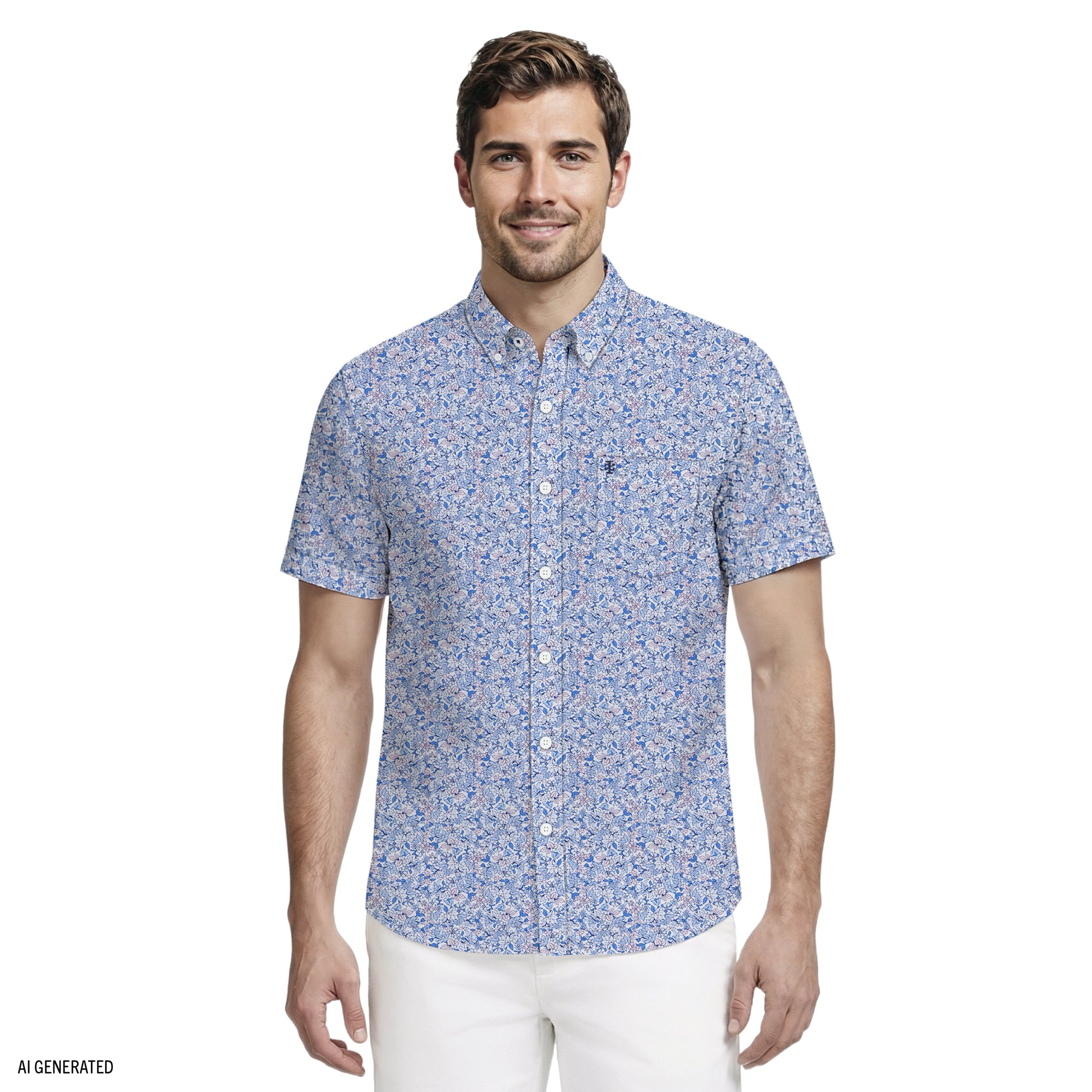 Izod BREEZE S/S PRINTED BUTTON-DOWN SHIRT - REGATTA