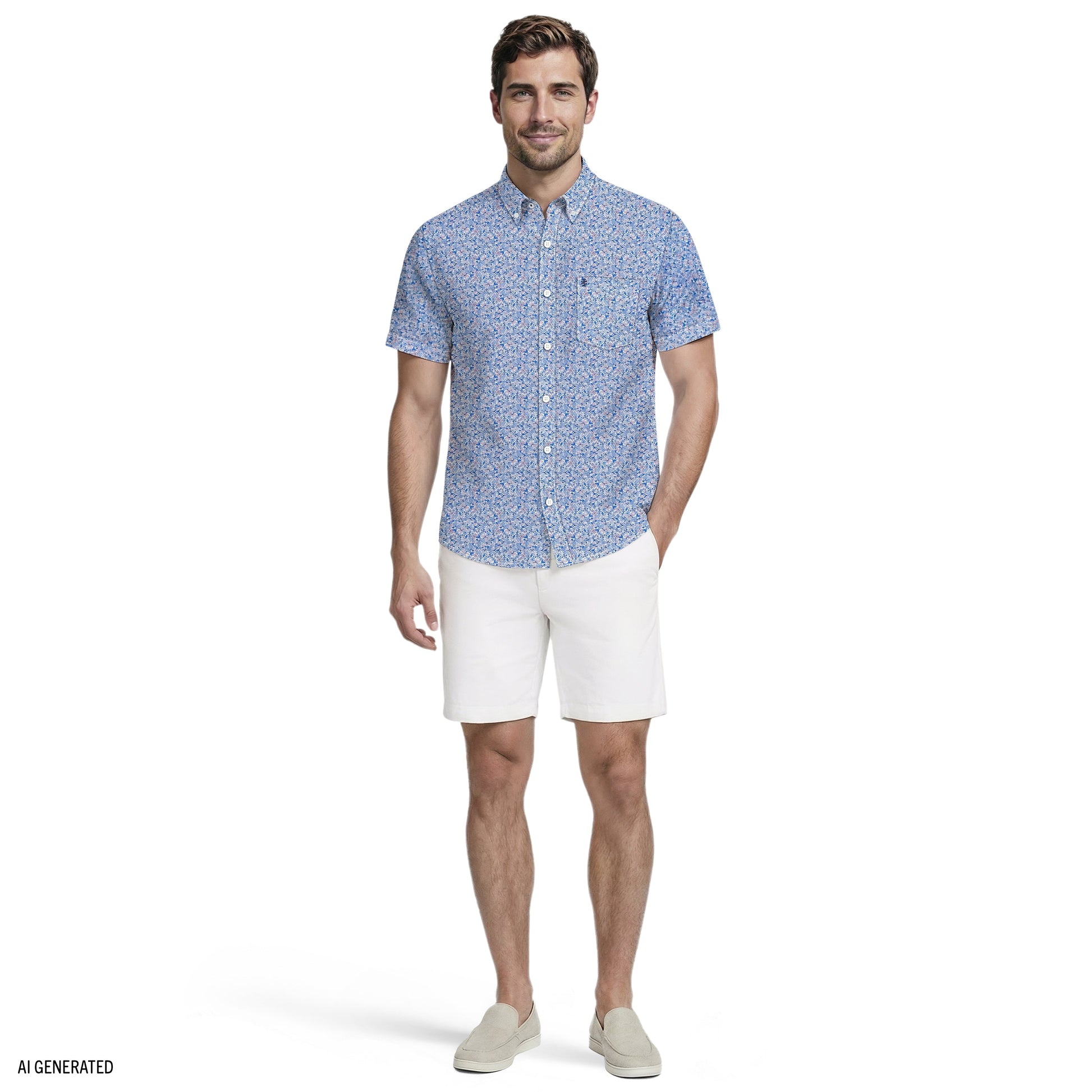 Izod BREEZE S/S PRINTED BUTTON-DOWN SHIRT - REGATTA