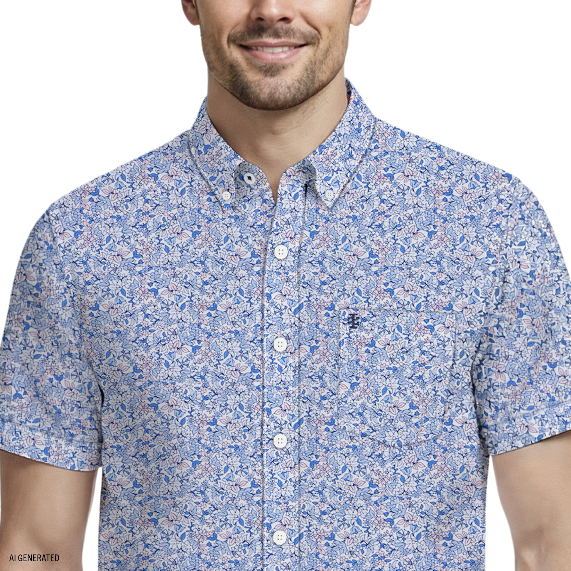 Izod BREEZE S/S PRINTED BUTTON-DOWN SHIRT - REGATTA