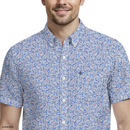 Izod BREEZE S/S PRINTED BUTTON-DOWN SHIRT - REGATTA