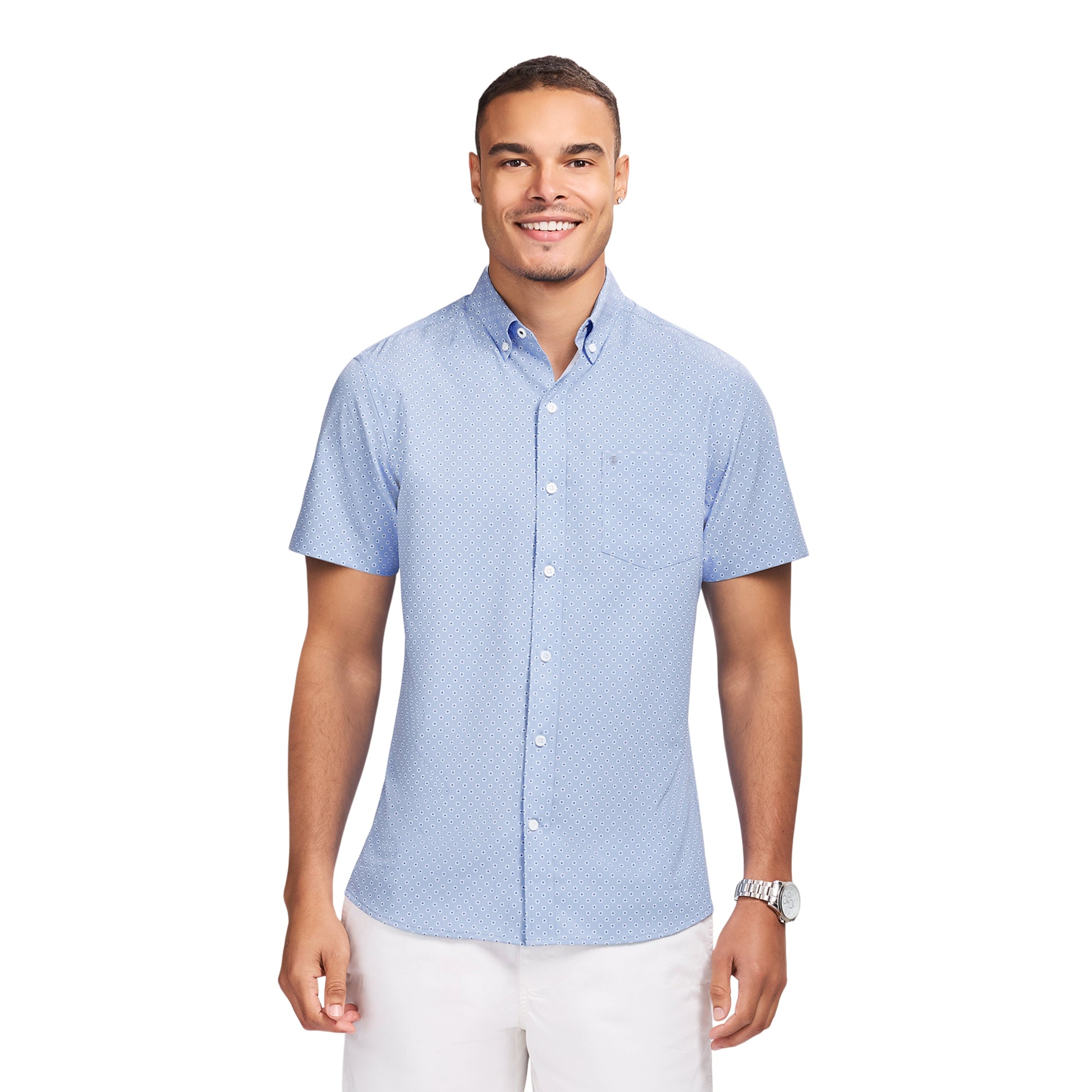 Izod BREEZE S/S PRINTED BUTTON-DOWN SHIRT - CORNFLOWER BLUE