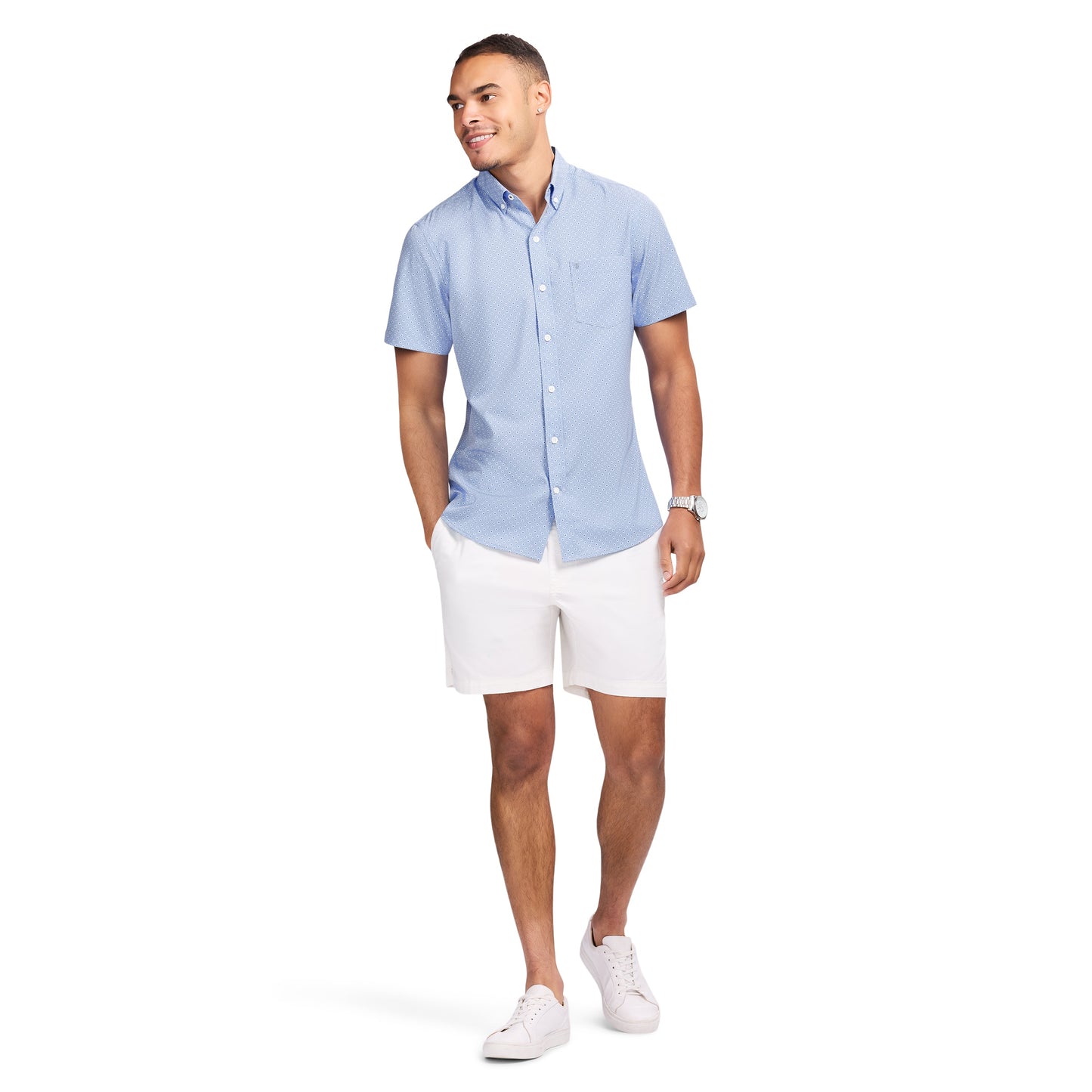 Izod BREEZE S/S PRINTED BUTTON-DOWN SHIRT - CORNFLOWER BLUE