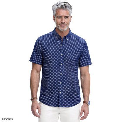 Izod BREEZE S/S PRINTED BUTTON-DOWN SHIRT - TWILIGHT BLUE