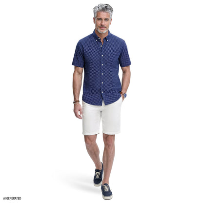 Izod BREEZE S/S PRINTED BUTTON-DOWN SHIRT - TWILIGHT BLUE