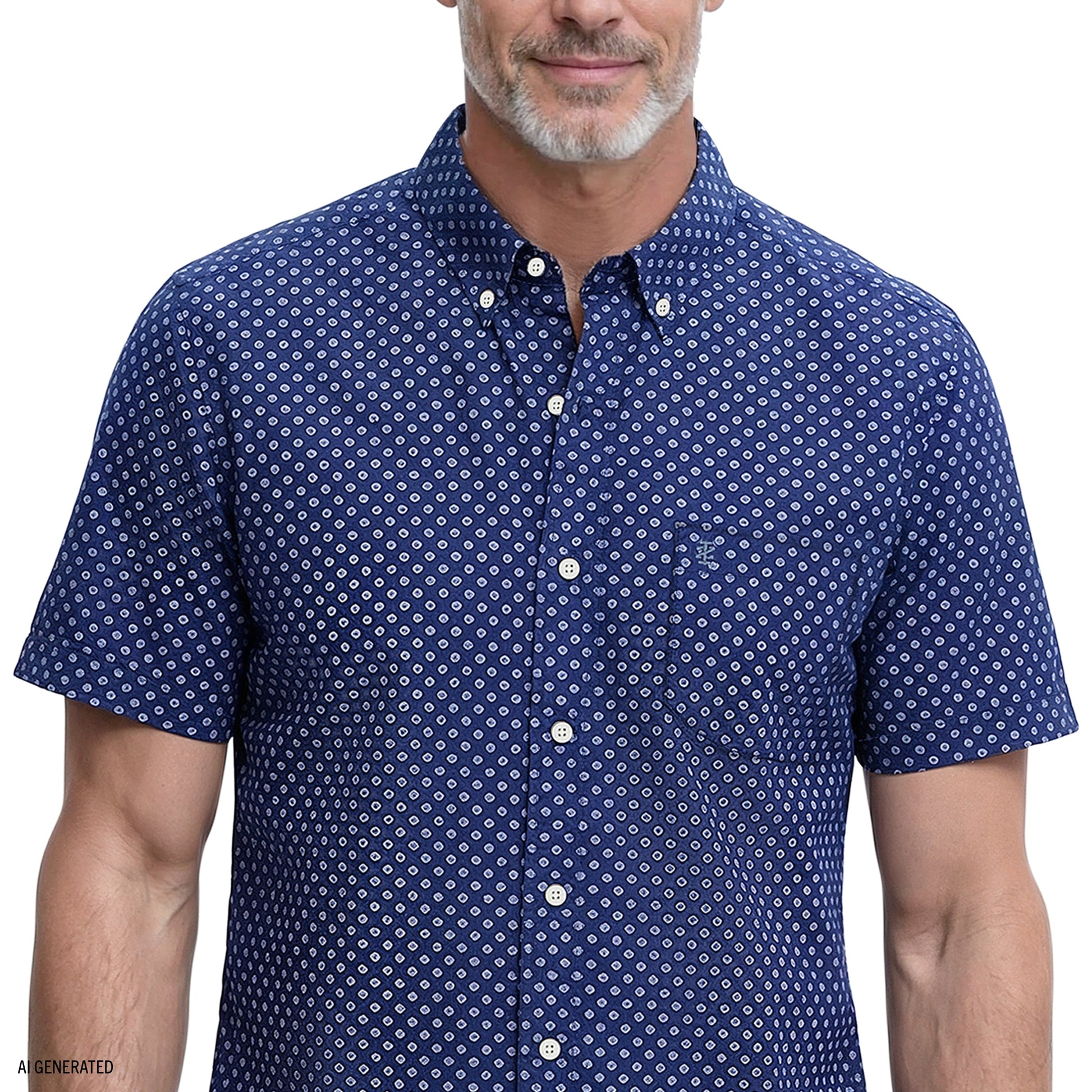 Izod BREEZE S/S PRINTED BUTTON-DOWN SHIRT - TWILIGHT BLUE