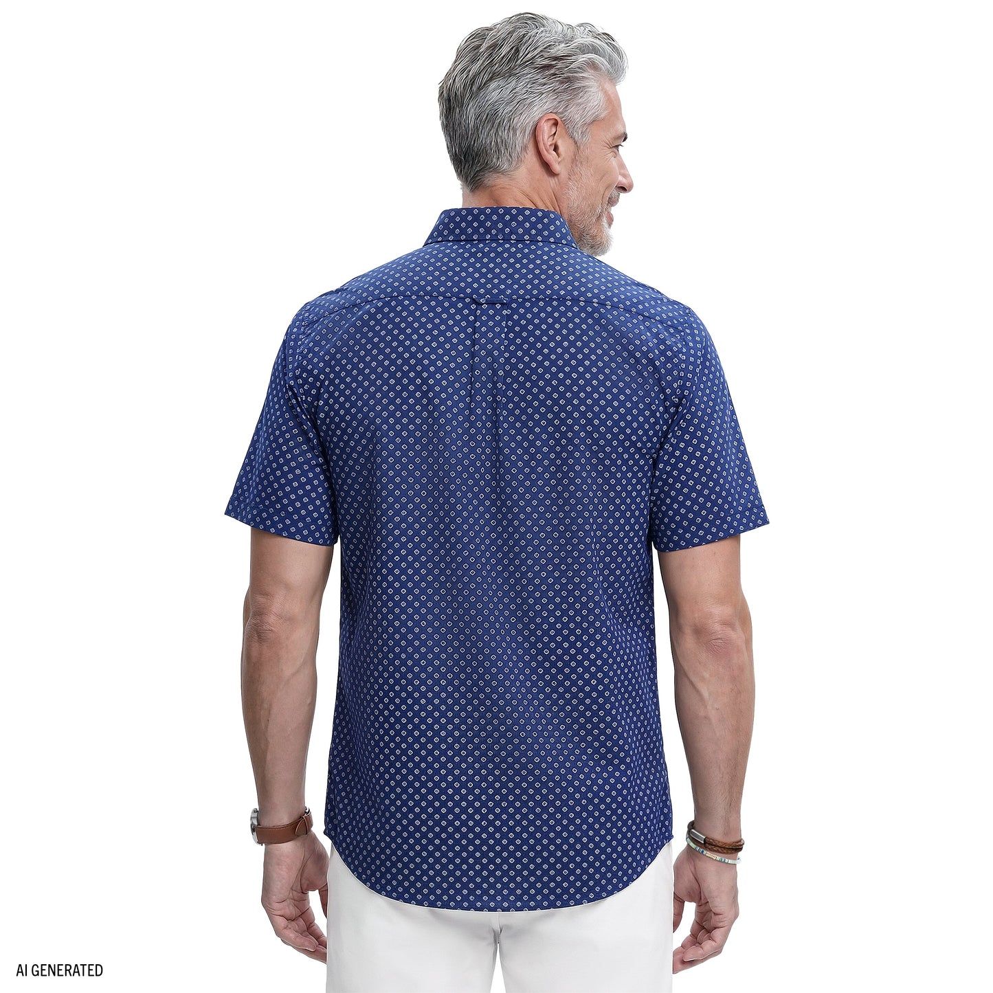 Izod BREEZE S/S PRINTED BUTTON-DOWN SHIRT - TWILIGHT BLUE