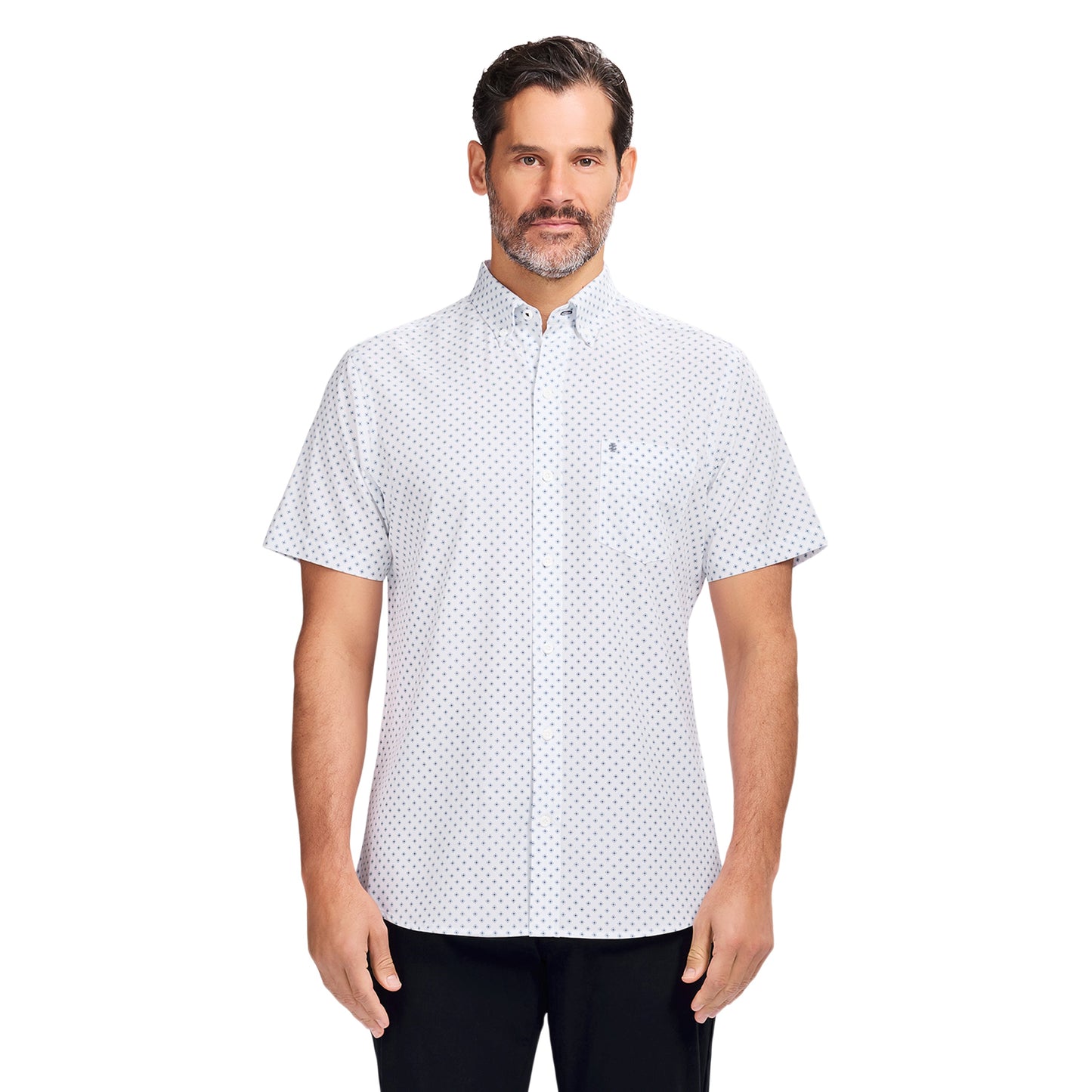 Izod BREEZE S/S PRINTED BUTTON-DOWN SHIRT - BRIGHT WHITE