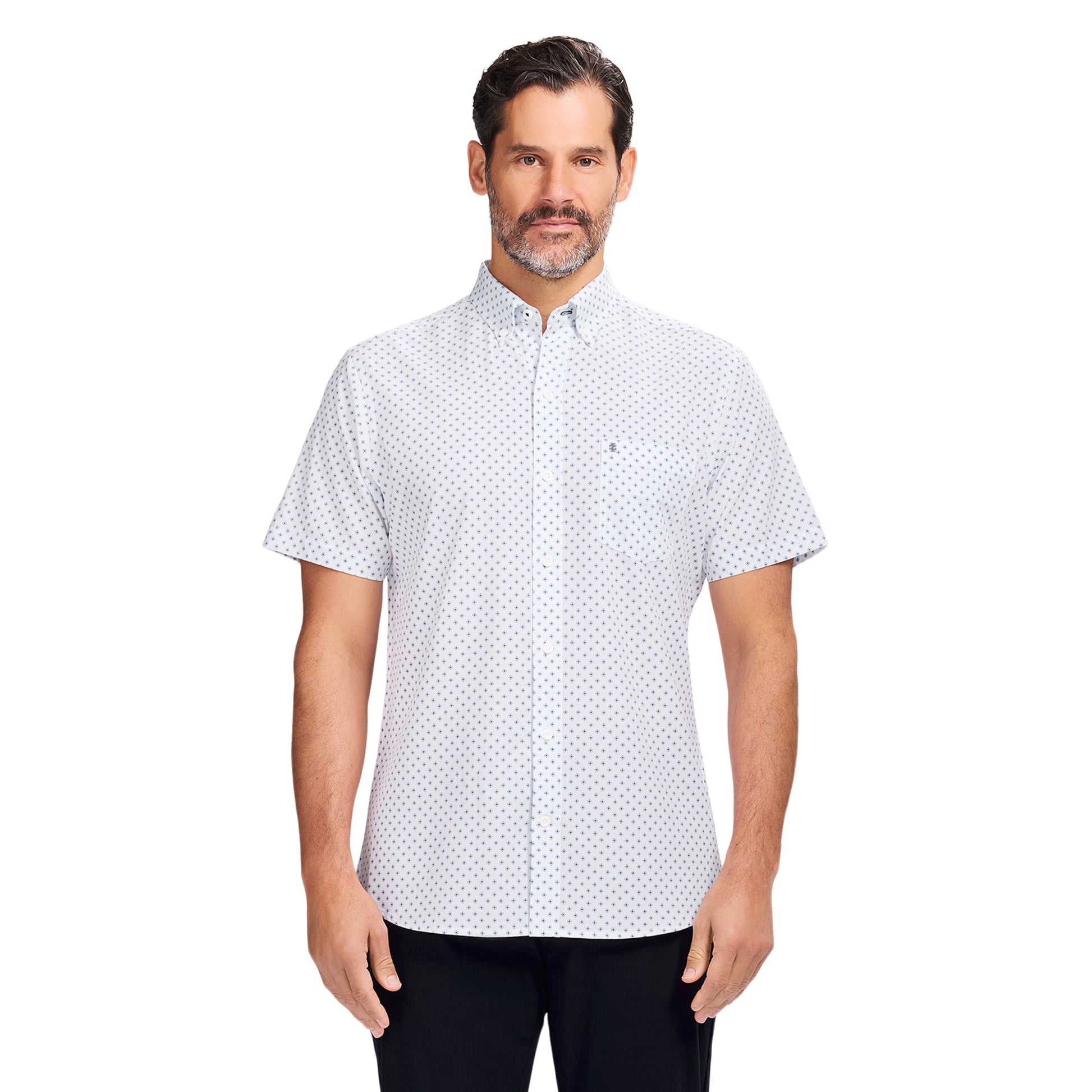 Izod BREEZE S/S PRINTED BUTTON-DOWN SHIRT - BRIGHT WHITE