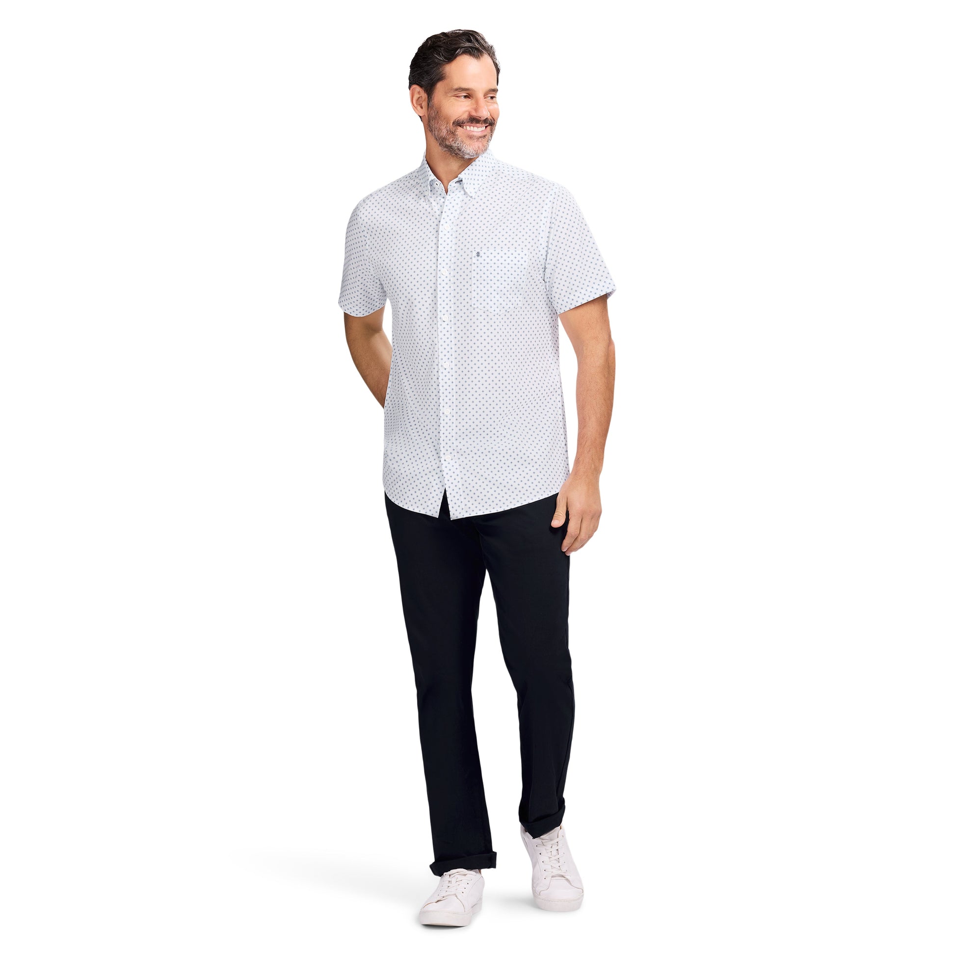 Izod BREEZE S/S PRINTED BUTTON-DOWN SHIRT - BRIGHT WHITE