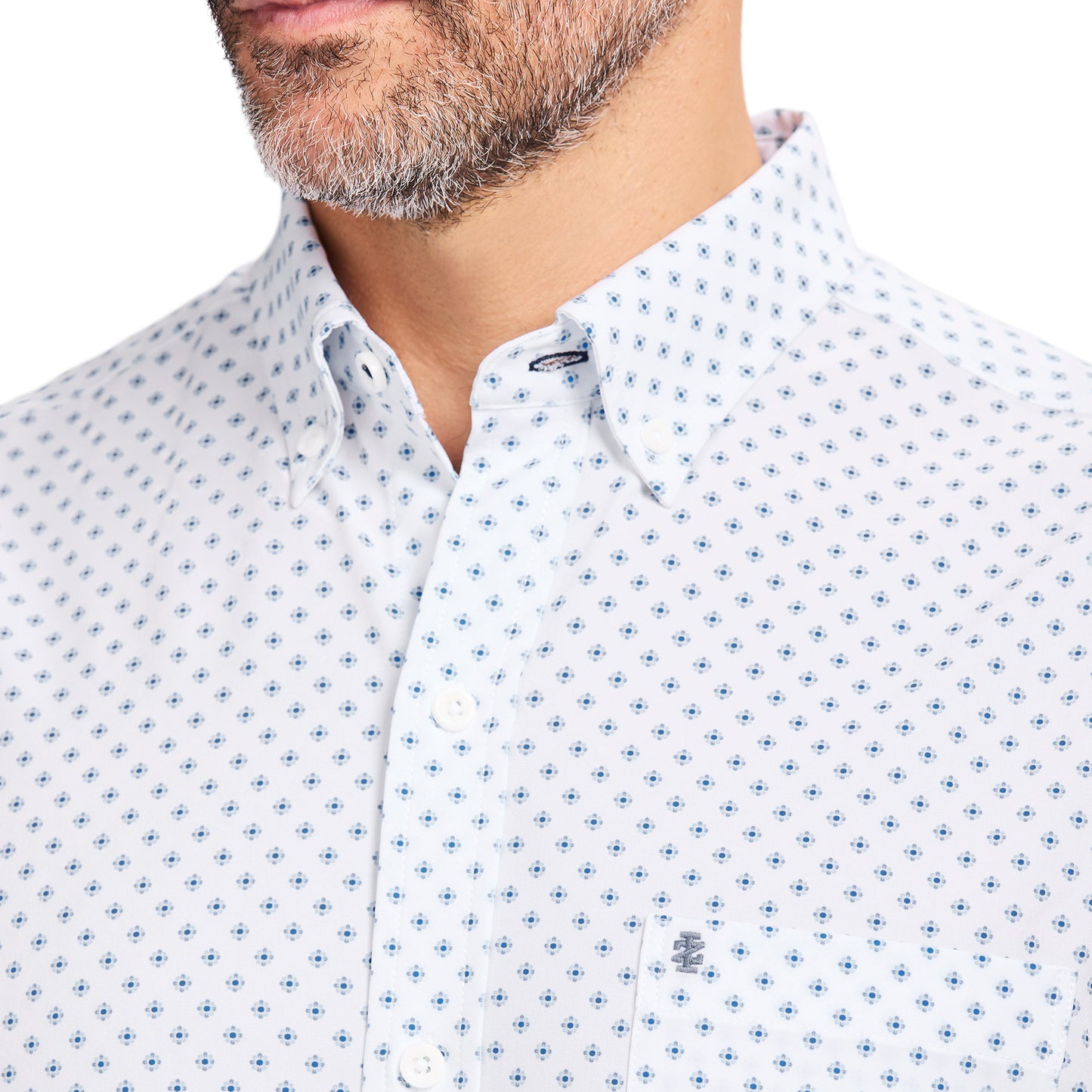 Izod BREEZE S/S PRINTED BUTTON-DOWN SHIRT - BRIGHT WHITE