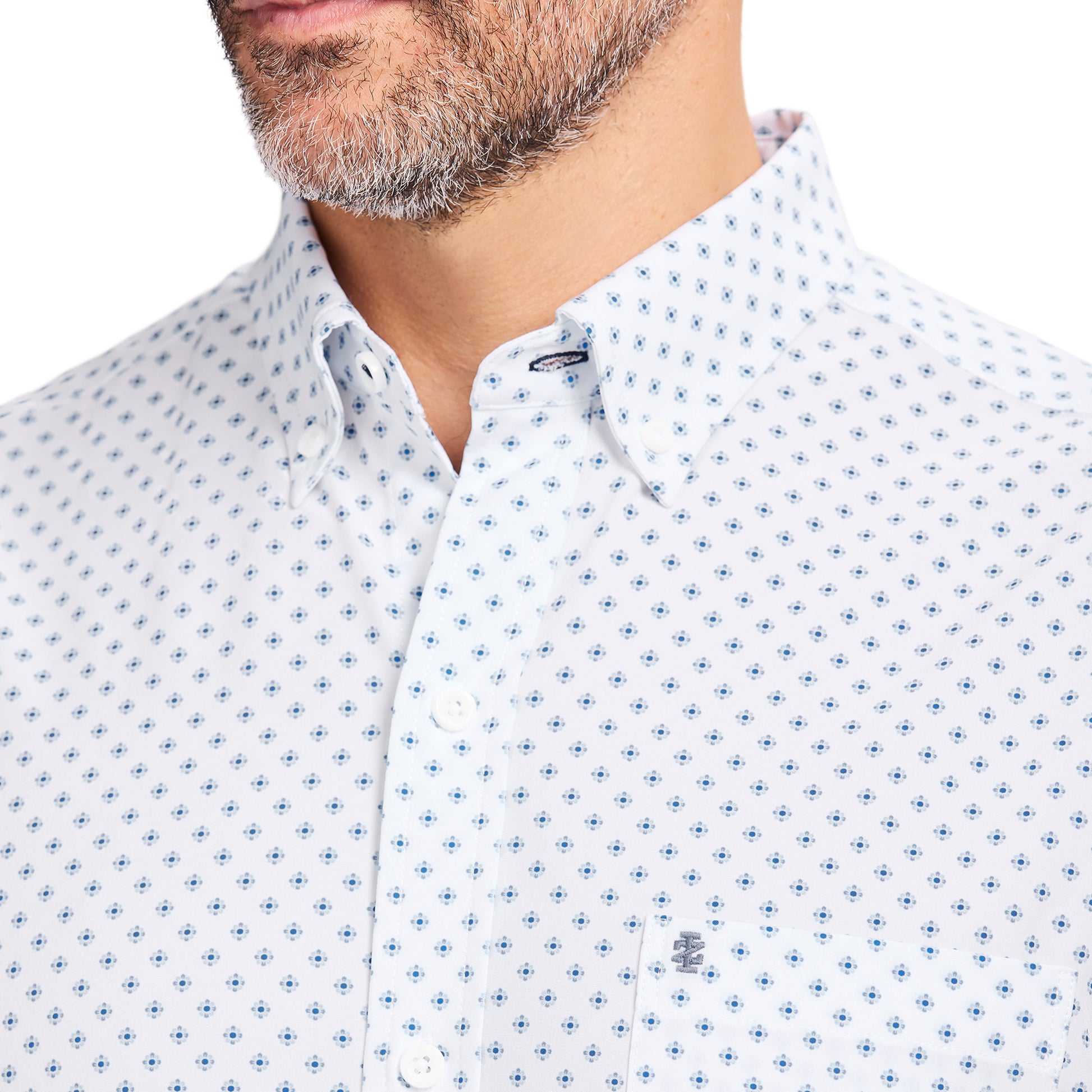 Izod BREEZE S/S PRINTED BUTTON-DOWN SHIRT - BRIGHT WHITE