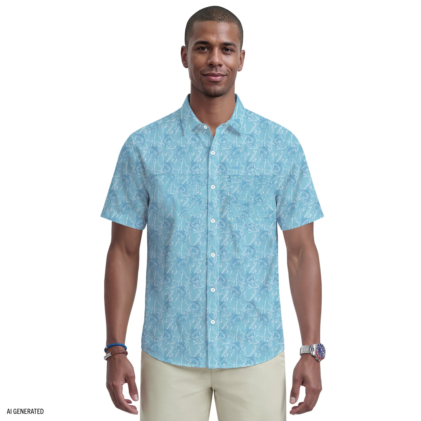 Izod SUNSHIELD PERFORMANCE S/S PRINTED BUTTON-DOWN SHIRT - MILKY BLUE
