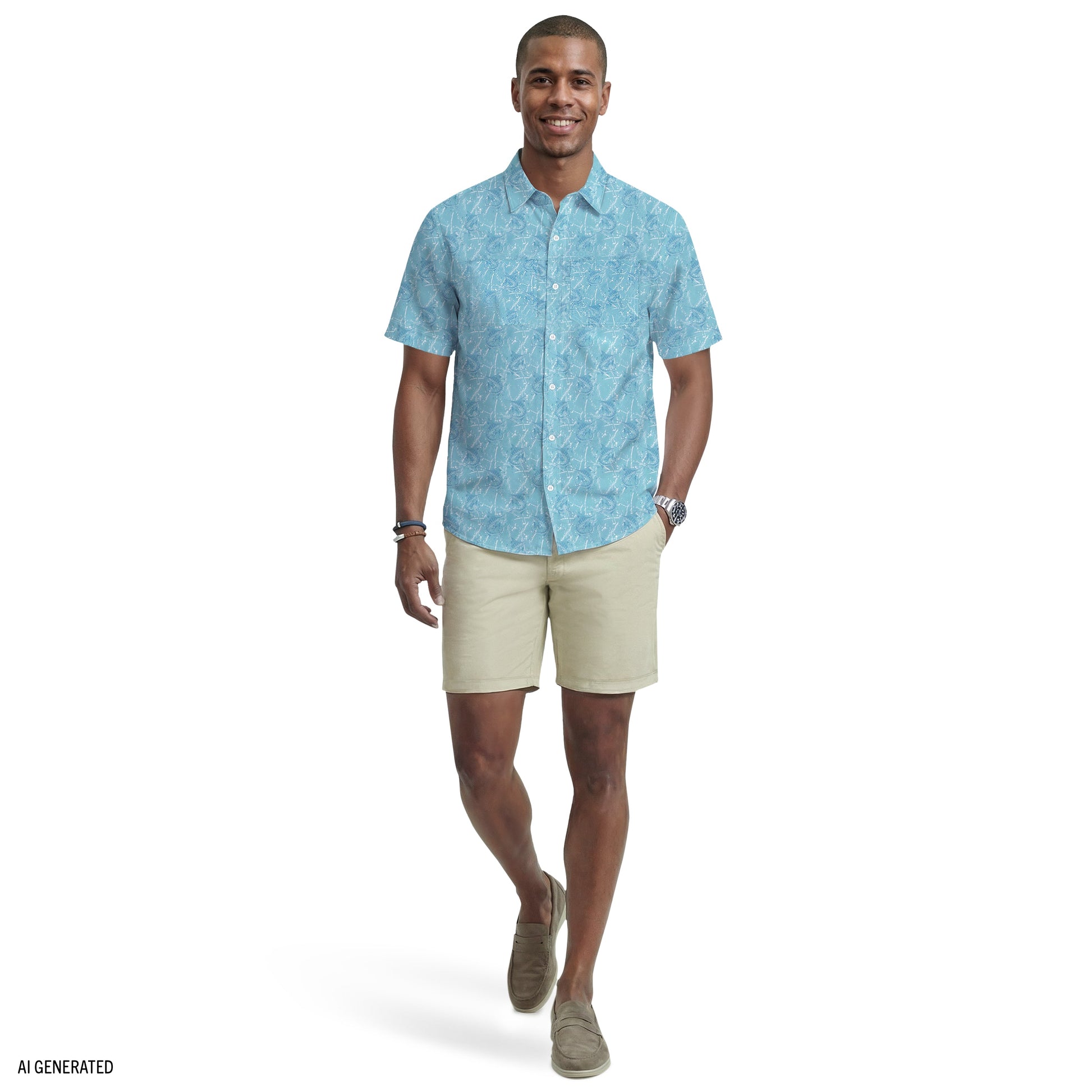 Izod SUNSHIELD PERFORMANCE S/S PRINTED BUTTON-DOWN SHIRT - MILKY BLUE