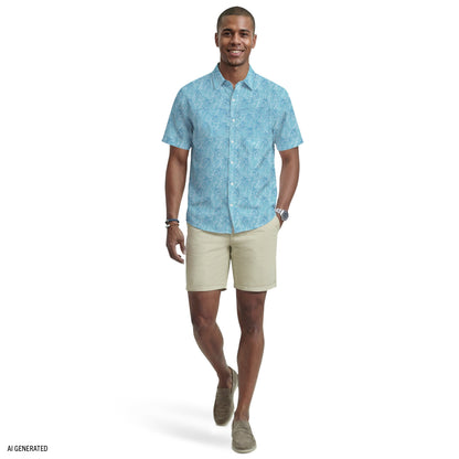 Izod SUNSHIELD PERFORMANCE S/S PRINTED BUTTON-DOWN SHIRT - MILKY BLUE