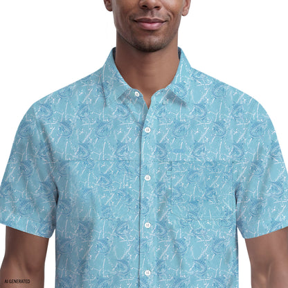 Izod SUNSHIELD PERFORMANCE S/S PRINTED BUTTON-DOWN SHIRT - MILKY BLUE
