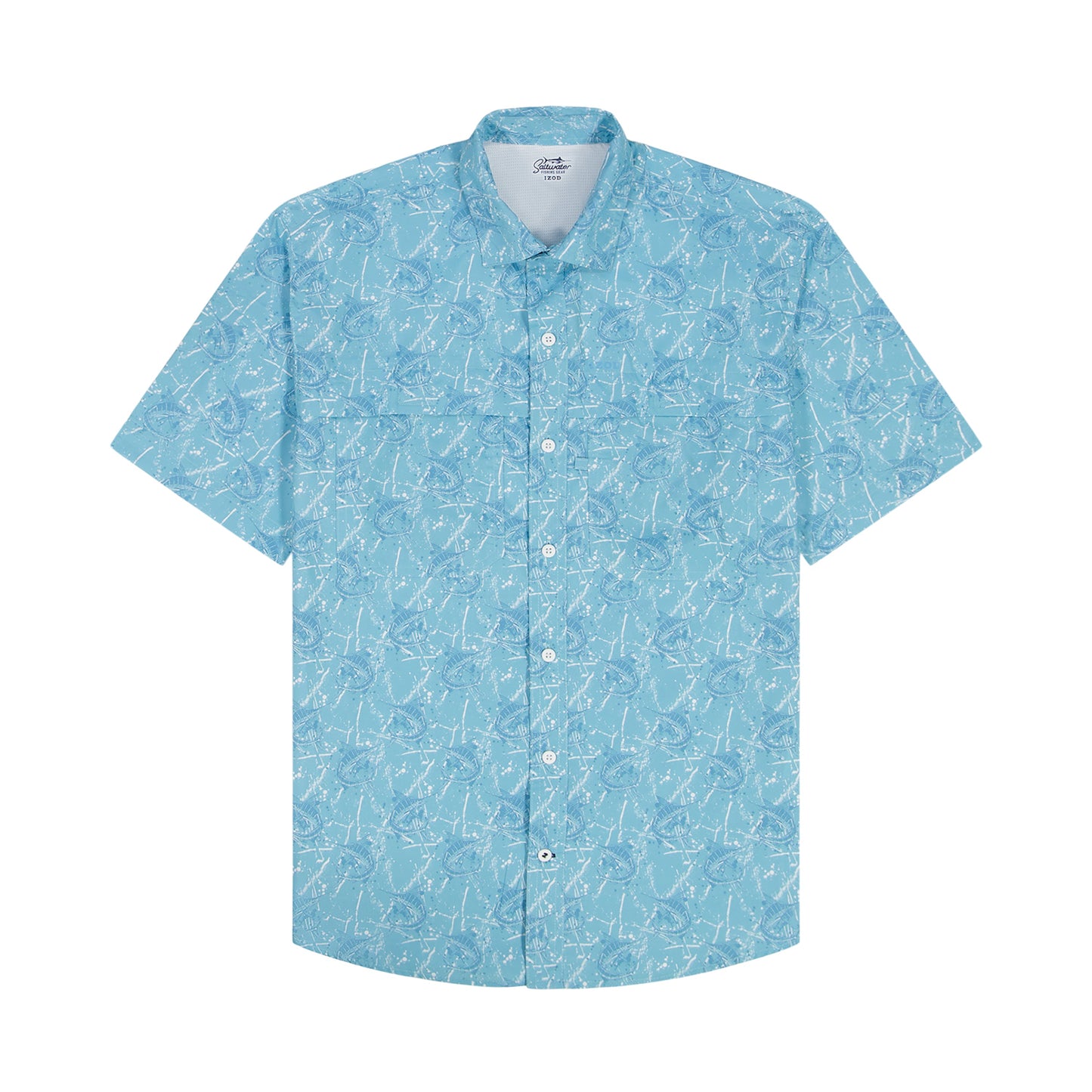 Izod SUNSHIELD PERFORMANCE S/S PRINTED BUTTON-DOWN SHIRT - MILKY BLUE