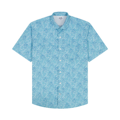 Izod SUNSHIELD PERFORMANCE S/S PRINTED BUTTON-DOWN SHIRT - MILKY BLUE