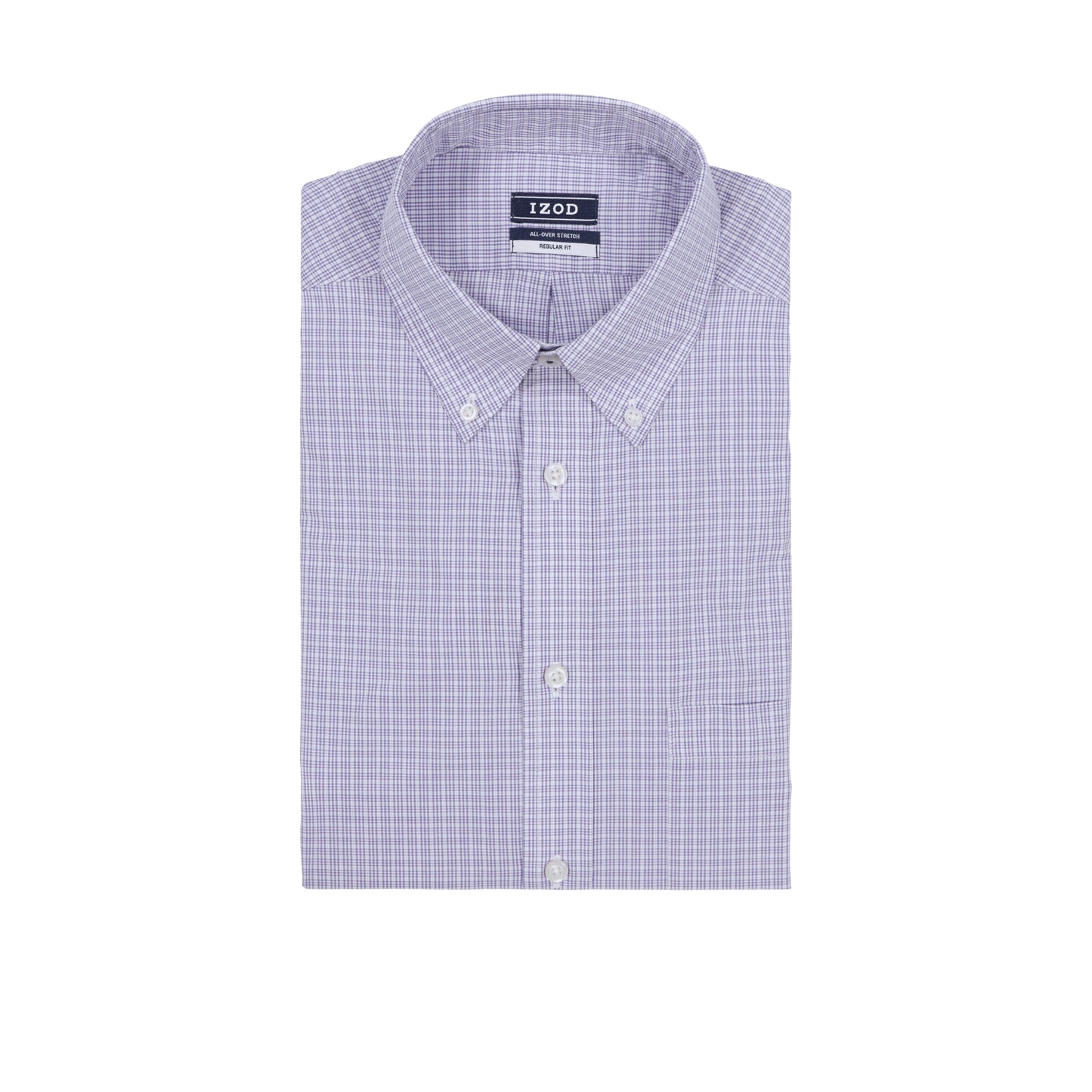 Izod ALL-OVER STRETCH L/S PLAID BUTTON-DOWN DRESS SHIRT - DAHLIA PURPLE
