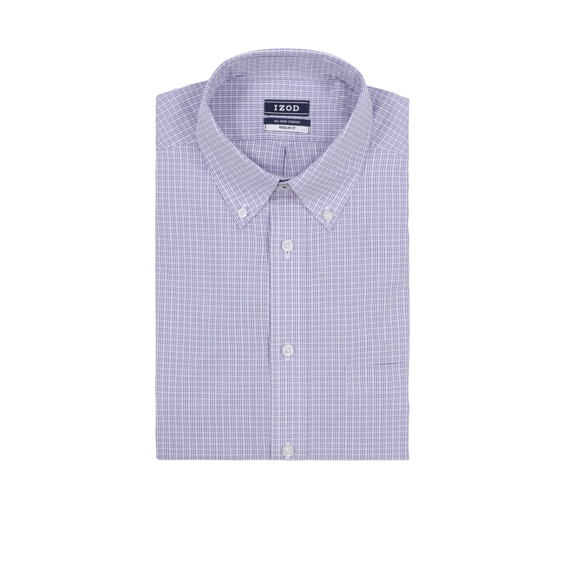 Izod ALL-OVER STRETCH L/S PLAID BUTTON-DOWN DRESS SHIRT - DAHLIA PURPLE