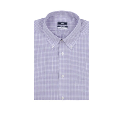 Izod ALL-OVER STRETCH L/S PLAID BUTTON-DOWN DRESS SHIRT - DAHLIA PURPLE