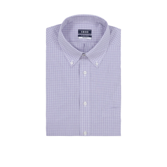 Izod ALL-OVER STRETCH L/S PLAID BUTTON-DOWN DRESS SHIRT - DAHLIA PURPLE