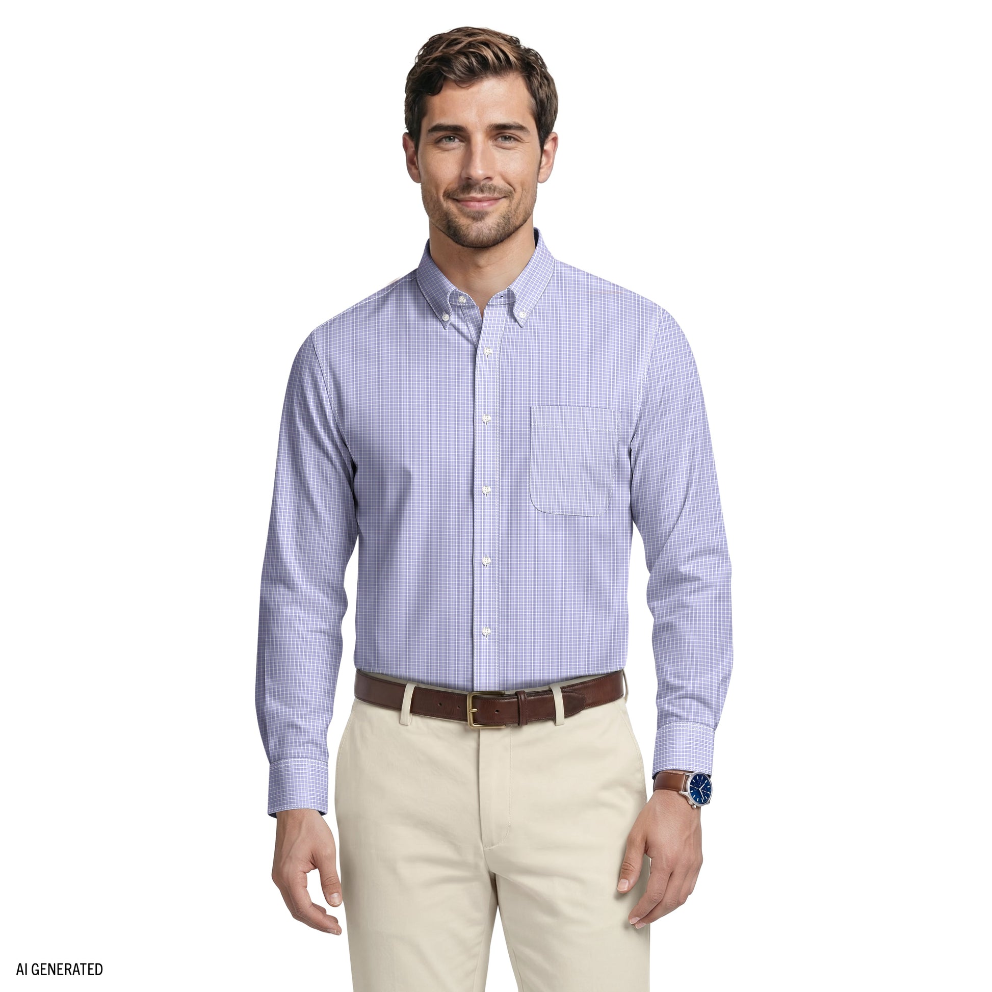 Izod ALL-OVER STRETCH L/S PLAID BUTTON-DOWN DRESS SHIRT - DAHLIA PURPLE
