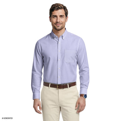 Izod ALL-OVER STRETCH L/S PLAID BUTTON-DOWN DRESS SHIRT - DAHLIA PURPLE
