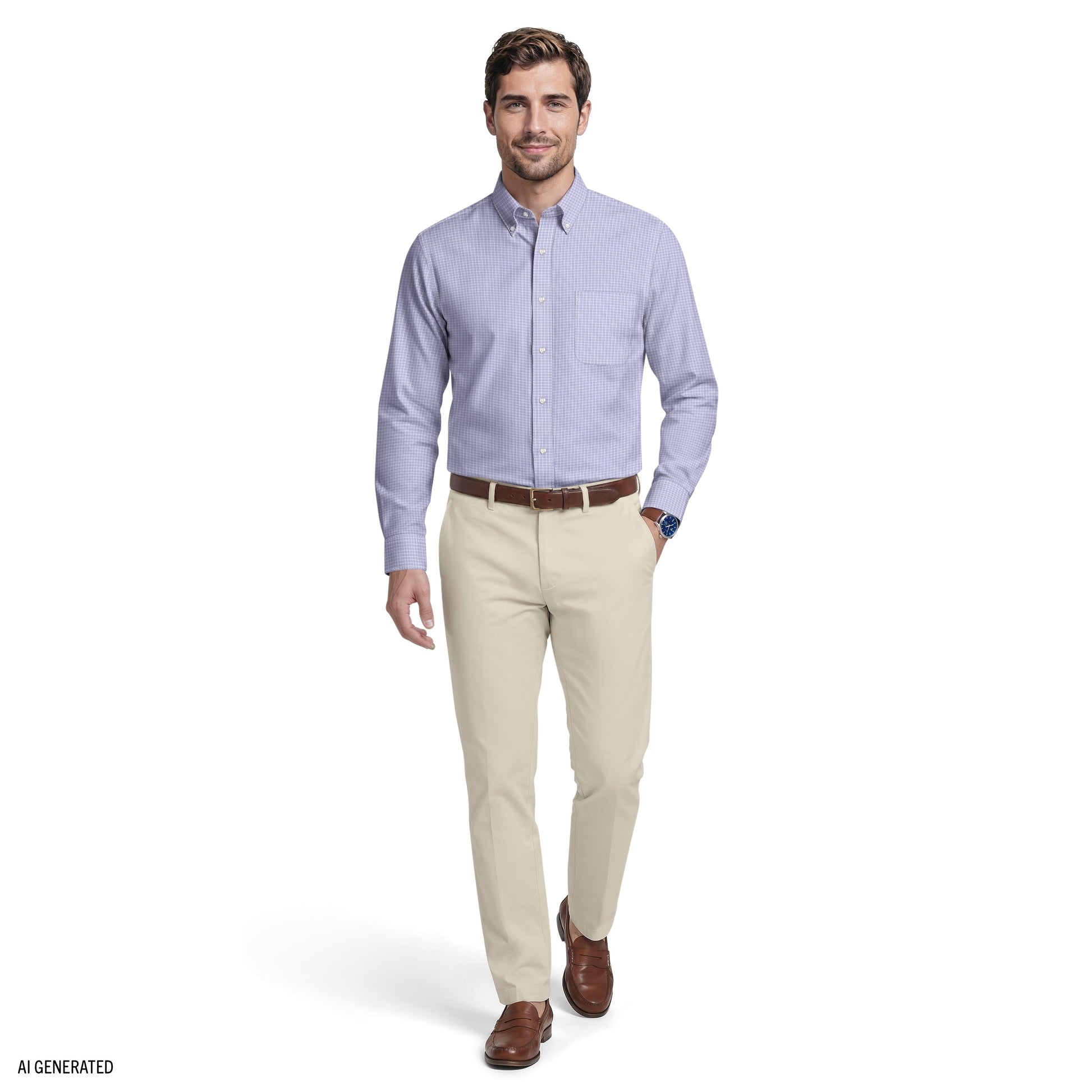 Izod ALL-OVER STRETCH L/S PLAID BUTTON-DOWN DRESS SHIRT - DAHLIA PURPLE