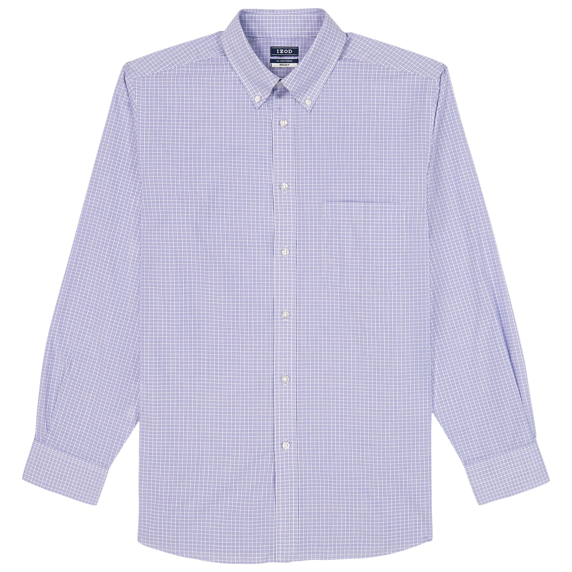 Izod ALL-OVER STRETCH L/S PLAID BUTTON-DOWN DRESS SHIRT - DAHLIA PURPLE