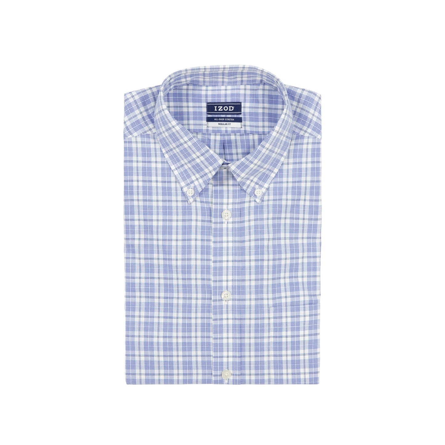 Izod ALL-OVER STRETCH L/S PLAID BUTTON-DOWN DRESS SHIRT - CHAMBRAY BLUE
