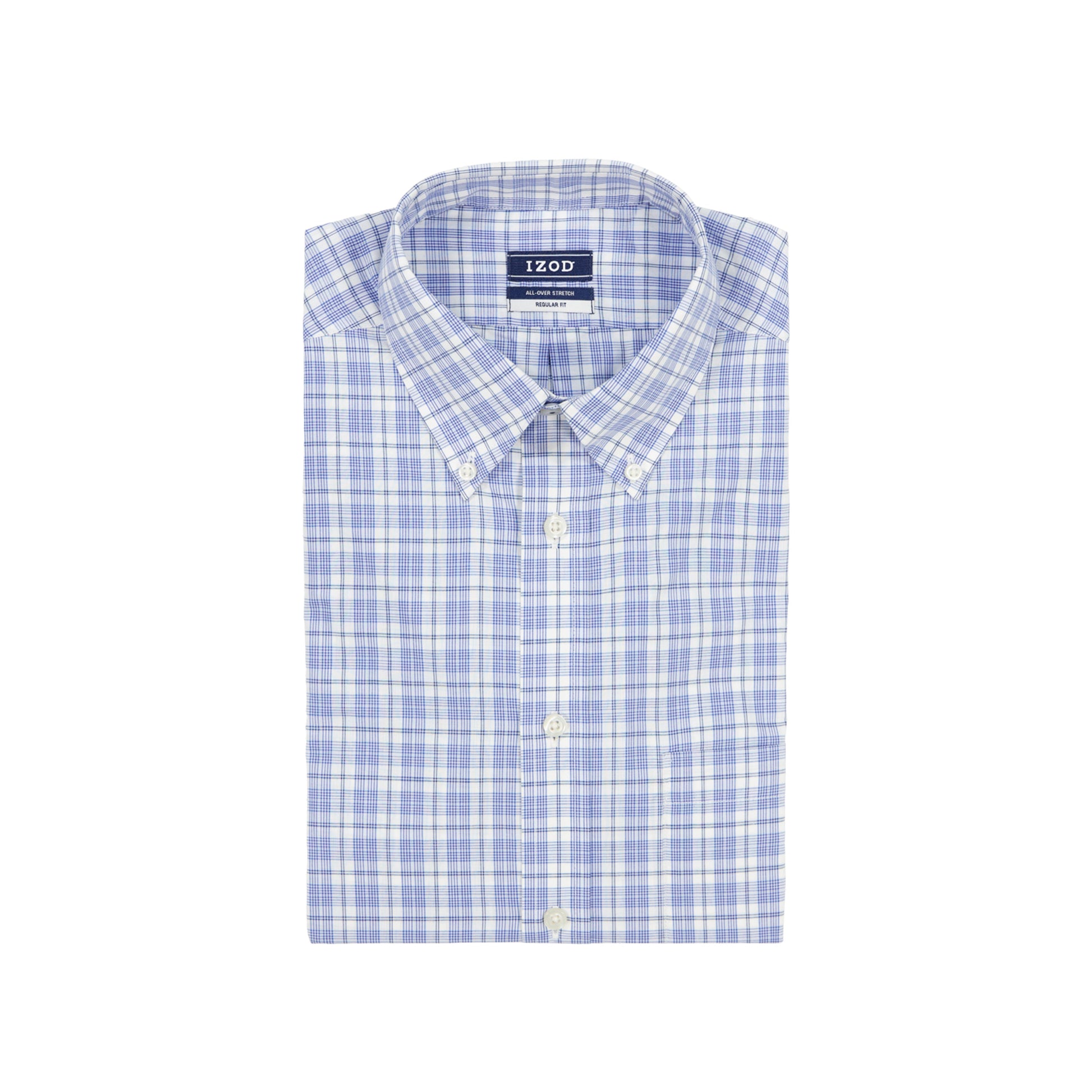 Izod ALL-OVER STRETCH L/S PLAID BUTTON-DOWN DRESS SHIRT - CHAMBRAY BLUE