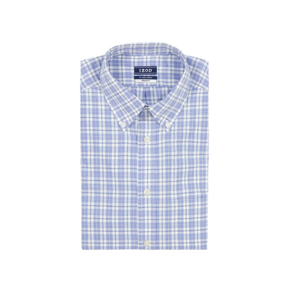 Izod ALL-OVER STRETCH L/S PLAID BUTTON-DOWN DRESS SHIRT - CHAMBRAY BLUE